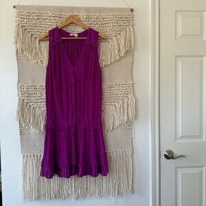 Ramy Brook V-Neck Magenta Tiered Ruffle Mini Dress